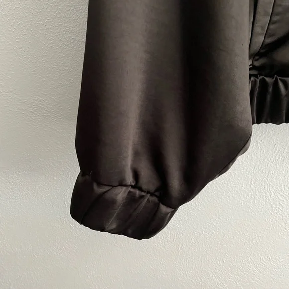 Black Satin-look Bomber Jacket - Picture 5 of 10